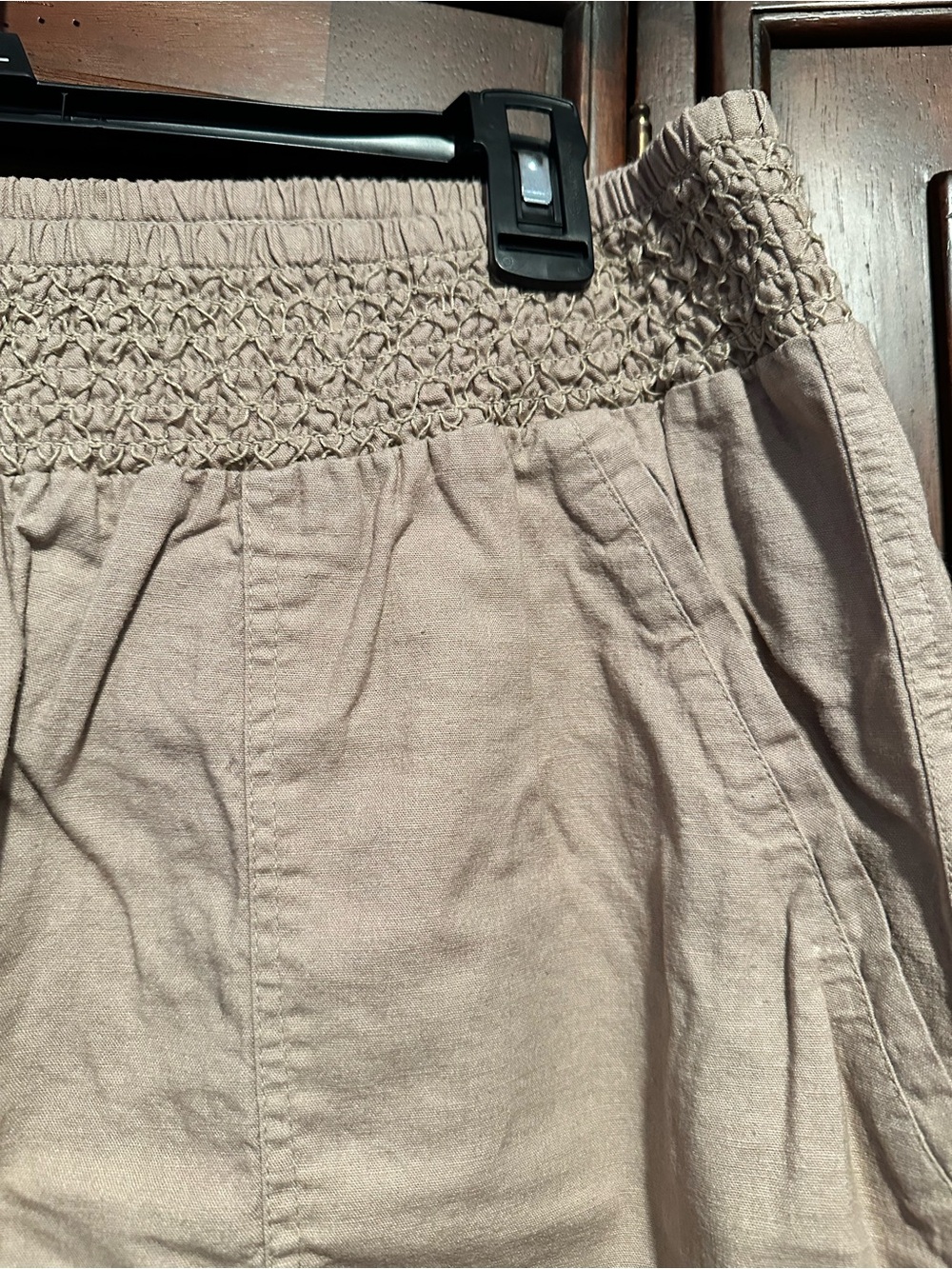1X LINEN Democracy High Rise Beige SMOCKED Elastic-Waist Casual Shorts stretch - Picture 4 of 5